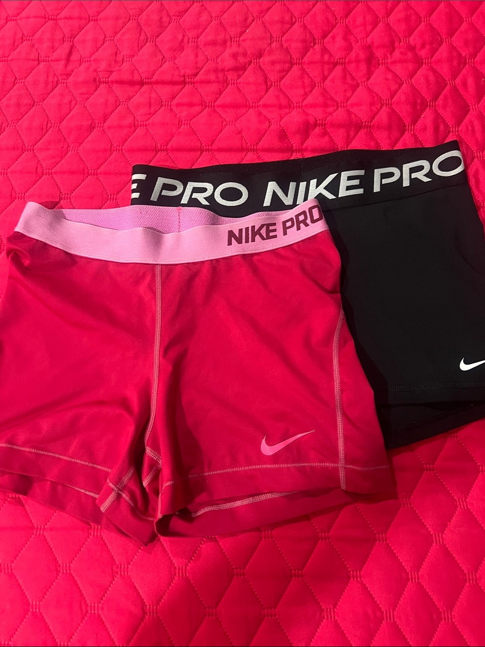 Nike Pro Red and Black Women's Bike Shorts Duo
